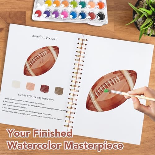Easy Watercolor Workbook for Beginners - 12 Beautiful Step-by-Step Paintings Water Coloring Book, Includes 16 Colors Paints, Relaxing Art Projects and Creative Gift for Adults & Teen (Sports Ball) - Image 6
