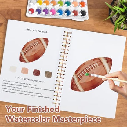Easy Watercolor Workbook for Beginners - 12 Beautiful Step-by-Step Paintings Water Coloring Book, Includes 16 Colors Paints, Relaxing Art Projects and Creative Gift for Adults & Teen (Sports Ball) - Image 6