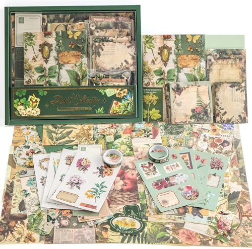 Scrapbooking Supplies Kit, Vintage Botanical Aesthetic Scrapbook Kit for Bullet Junk Journal, Stationery, A6 Grid Notebook, Flower DIY Journaling Supplies, Birthday Craft Gift for Women Craft Lover by emmoolife