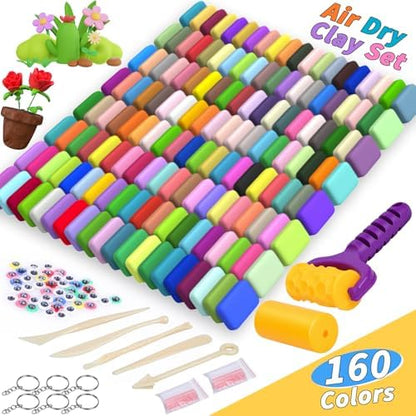 254 Pcs Air Dry Clay 160 Colors Modeling Model Magic Clay for DIY Molding Starter Kit with Sculpting Tools,Ultra Light Soft Non-Toxic Arts & Crafts Gift for Boys Girls Birthday Party Favors - Image 2