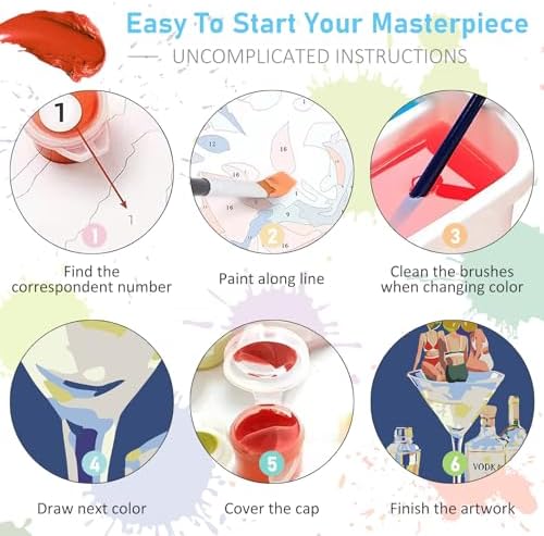 Offito 6 Pack Paint by Numbers Kit for Adults, Funny Cocktail, 8x12 Inch - Image 6