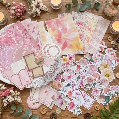 400Pcs Vintage Floral Scrapbook Paper & Die-Cut Ephemera Set - Image 4