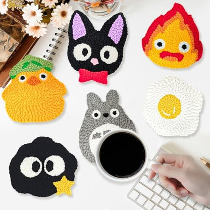PUNICA Punch Needle Kit for Beginners, Kids & Adults Coaster Set of 6, Easy DIY Embroidery Set Starter Craft Gift with Cute Cartoon Decoration - Image 4