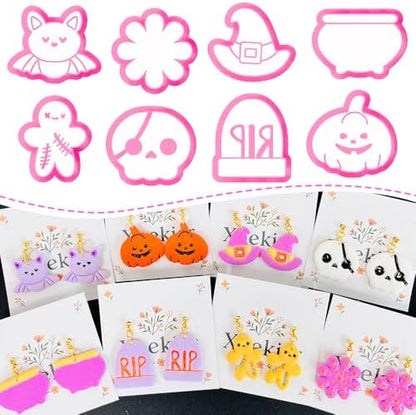 Xaekicr Halloween Polymer Clay Cutters Set – 8Pcs Clay Cutters for Earrings, Pumpkin Skull Witch Hat Molds for DIY Clay Jewelry Making by Xaekicr
