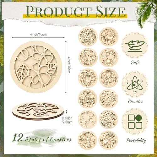 Reallnaive Wood Coasters Painting Kit DIY Craft, 24 Pcs, Floral - Image 2