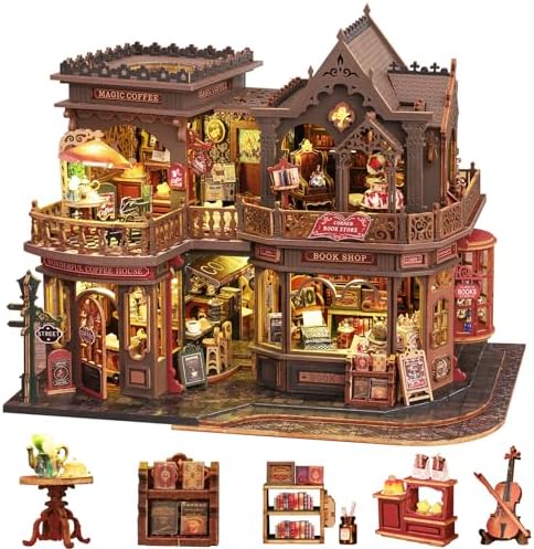 Plustopoy DIY Miniature House Kit - 3D Wooden Puzzle Bookshelf Decor with Furniture & LED Light, Dollhouse Kit Creative Craft Building Set for Adults, for Women Men by Plustopoy