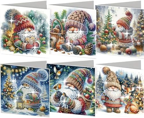 jinglinhh 6pcs Christmas Gnome Squirrel Bird Diamond Art Painting Greeting Cards with Envelopes, DIY Card Making Kits for Adults, Diamond Art Postcards Holiday Cards Craft Gifts by Unknown