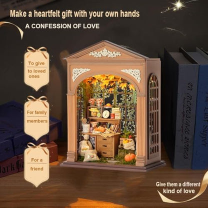 DIY Miniature Dollhouse with LED Lights, Wooden Dollhouse Book Nook Kit for Desktop, Bookshelf Decor, Gifts for Friends, Family (Harvest Season) - Image 4