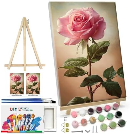 ATDMS Paint by Numbers Kit for Adults with Easel Flowers Paint by Number with Frame DIY Floral Paint by Number with Easel Adult Paint by Number Kits on Canvas Framed for Home Wall Decor 8x12 Inch by ATDMSDIY
