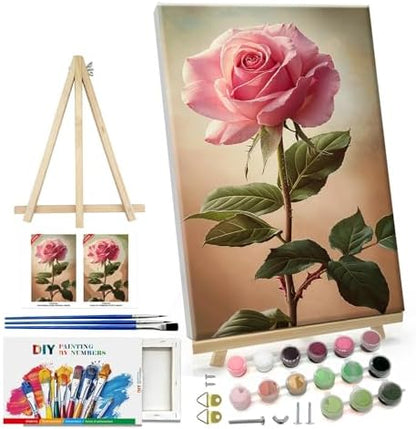 ATDMS Paint by Numbers Kit for Adults with Easel Flowers Paint by Number with Frame DIY Floral Paint by Number with Easel Adult Paint by Number Kits on Canvas Framed for Home Wall Decor 8x12 Inch by ATDMSDIY