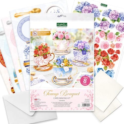 Katy Sue Teacup Bouquet Card Making Kit – Make 8 Freestanding Floral Teacup Easel Cards. Contains Shaped Cards, Die-Cut Decoupage, Adhesive Foam Pads, Envelopes & Instructions for Card Making Supplies - Image 2