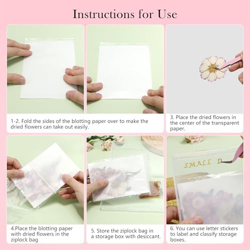 Aboofx 8PCS Dried Flower Storage Set with Blotting Paper,Ziplock Bag and Desiccant,Flower Preservation Kit,Good Seal,High Capacity to Keep Flowers Color&Dry (4pcs 5.7"x2.7"+2pcs 7"x5"+2pcs 12"x8.8") - Image 4