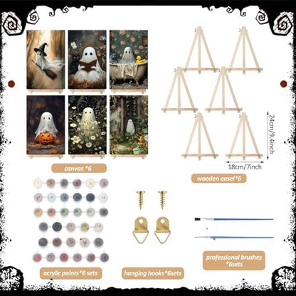 YooNotee 6 Pack Halloween Paint by Numbers with Easels Brushes, Ghost - Image 2