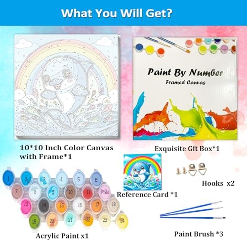 Artunion Framed Paint by Numbers Kit for Adults Beginners & Kids Ages 8-12,Cute Dolphin Paint by Number with Frame,Ocean Animals Paint by Numbers Kit on Canvas 10 * 10 Inch Without Easel - Image 4