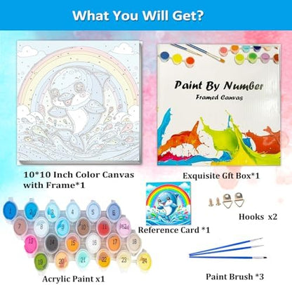 Artunion Framed Paint by Numbers Kit for Adults Beginners & Kids Ages 8-12,Cute Dolphin Paint by Number with Frame,Ocean Animals Paint by Numbers Kit on Canvas 10 * 10 Inch Without Easel - Image 4