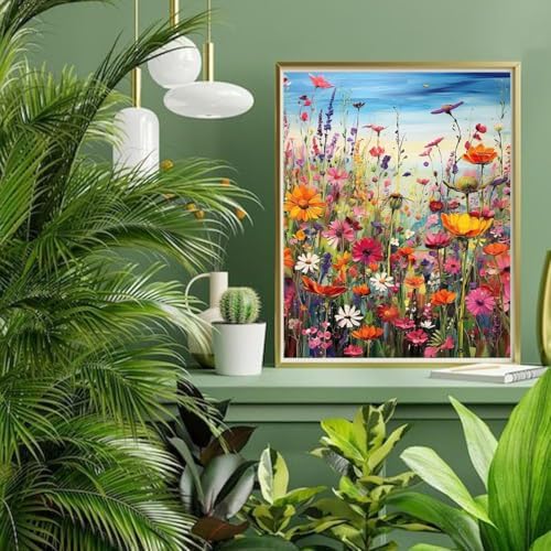 MjhRcll Flowers Stamped Cross Stitch Kits, Colorful Flower Cross Stitch Ornament Kits for Adults Beginners, Counted Embroidery Needlepoint Kits Home Decor 12x16 Inch - Image 3