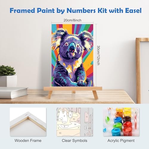MOGTAA Koala Paint by Numbers Kit for Adults Beginners with Frame, Animal Adult Paint by Number Kits on Canvas with Easel, Easy DIY Oil Painting Kits for Home Decor, 8x12in - Image 2