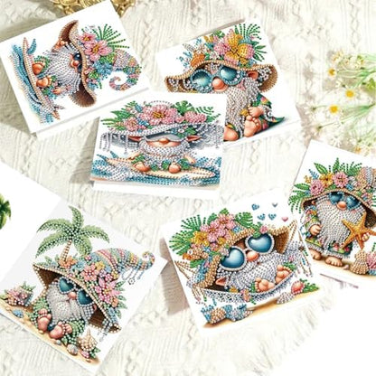 FRANDEK 6pcs Beach Gnome DIY Diamond Art Painting Greeting Cards for Adults - Image 2