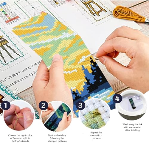 ACRNIGHEET 6PCS Stamped Cross Stitch Bookmark Kits for Beginners Scenery - Image 4