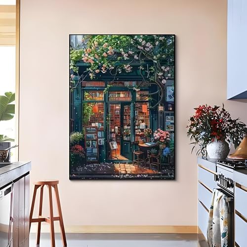 OJTOYART Paint by Numbers Kit for Adults,Bookstore Painting by Numbers for Beginner, DIY Acrylic Watercolor Oil Colorful Painting by Number Without Frame for Home Wall Decor 16 x 20 inch - Image 3