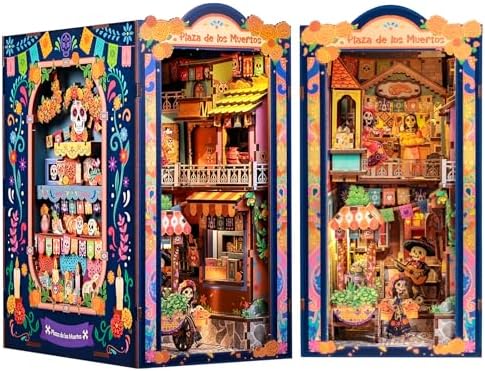 CUTEBEE Book Nook Kit - Mexican Fiesta DIY Miniature Dollhouse, Vibrant LED Bookshelf Decor Alley Model for Adults Teens, Gifts for Family and Friends（Plaza de Los Muertos） by CUTEBEE