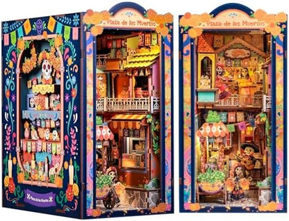 CUTEBEE Book Nook Kit - Mexican Fiesta DIY Miniature Dollhouse, Vibrant LED Bookshelf Decor Alley Model for Adults Teens, Gifts for Family and Friends（Plaza de Los Muertos） by CUTEBEE