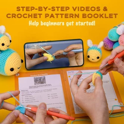 Crochetta Crochet Kit for Beginners, Beginner Crochet Starter Kit w Step-by-Step Video Tutorials, Learn to Crochet Kits for Adults Women Men, DIY Knitting Supplies (Yellow bee) - Image 2