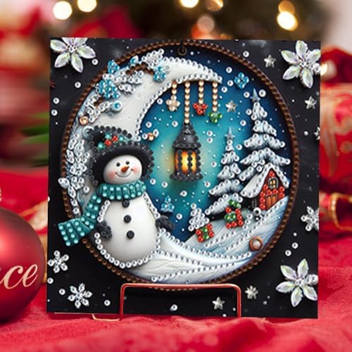jinglinhh 6pcs Christmas Moon Snowflakes Snowman Elk Diamond Art Painting Greeting Cards with Envelopes, DIY Card Making Kits for Adults, Diamond Art Postcards Christmas Cards Craft Gifts - Image 5