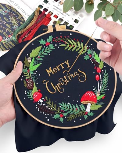 ERKOON Christmas Embroidery Kit for Beginners, Cross Stitch Set for Include Embroidery Cloth Hoops Threads for Craft Lover Hand Stitch with Embroidery Skill Techniques (Christmas Wreaths) - Image 4