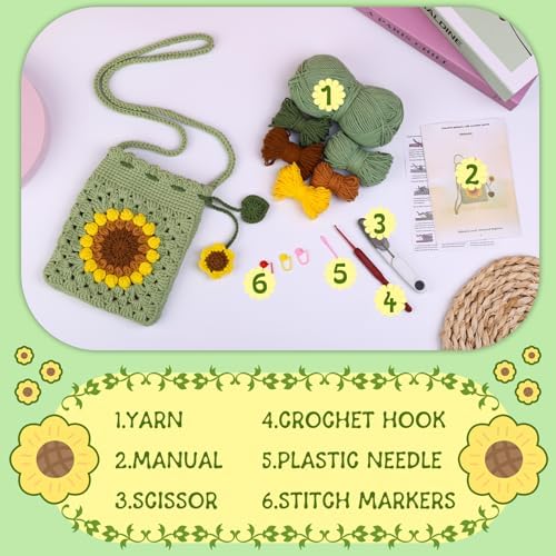 Fedmut Crochet Kit for Beginners, Sunflower Phonebag Crochet Kit for Adults - Image 2
