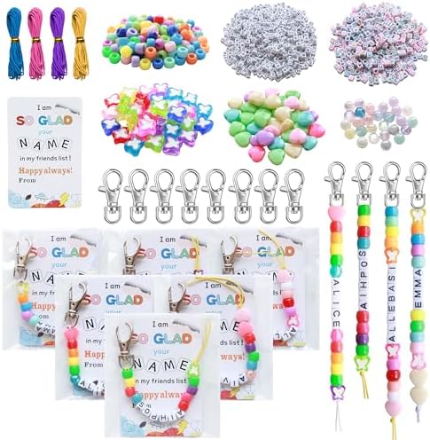 Tuhangcc 876 Pcs Back to School DIY Keychain Making Kit，Adjustable Letter Alphabet Beads Strings, Butterfly Beads,16 Charm Cards with Lobster Clasps & Strings for Welcome First Day of School Gift by Tuhangcc