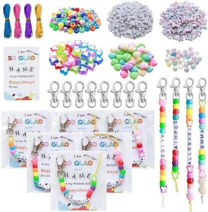 Tuhangcc 876 Pcs Back to School DIY Keychain Making Kit，Adjustable Letter Alphabet Beads Strings, Butterfly Beads,16 Charm Cards with Lobster Clasps & Strings for Welcome First Day of School Gift by Tuhangcc