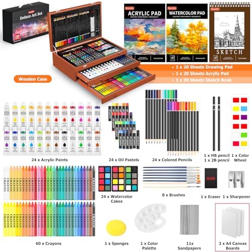 Soucolor 192-Pack Deluxe Art Set, Drawing Painting Kit, Wooden Case Gift - Image 2