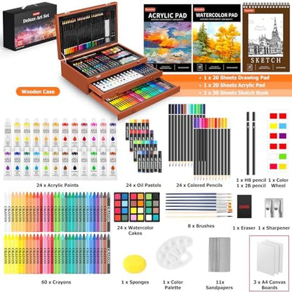 Soucolor 192-Pack Deluxe Art Set, Drawing Painting Kit, Wooden Case Gift - Image 2