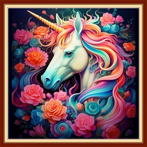 Redxing Stamped Cross Stitch Kits Embroidery kit for Beginners Adults Full Range of Embroidery Patterns Starter Kits DIY Printed Cross Stitch Kits Needlepoint Kits 11CT-Unicorn Flower 18x18 inchs by RedxingStampedCrossStitchK