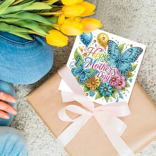 6Pcs Mother's Day Greeting Card DIY Diamond Art Painting Greeting Cards Special Shaped Diamond Blessing Folding Card Kit Arts Crafts for Holiday Festival-Butterfly Hummingbird - Image 3