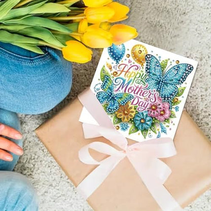 6Pcs Mother's Day Greeting Card DIY Diamond Art Painting Greeting Cards Special Shaped Diamond Blessing Folding Card Kit Arts Crafts for Holiday Festival-Butterfly Hummingbird - Image 3