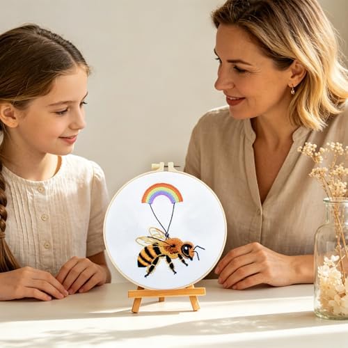 Crafmanoe Cute Bees Embroidery Kits for Beginners Adults, Hand Embroidery Starters Kits, Stamped Cross Stitch Kits DIY Needlepoint Kits for Beginners Adults, Embroidery Hoop, Thread and Video Tutorial - Image 6