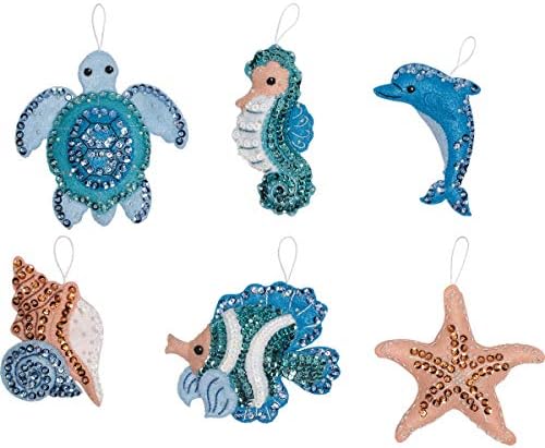 Bucilla Felt Applique Kit, 6 Piece Holiday Ornament Kit, Under The Sea - Image 2