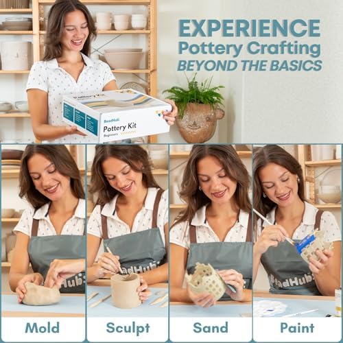 Air Dry Clay Pottery Kit for Adults Beginner, Starter Kit with 4.4Lbs Air-Dry Modeling Clay, Sculpting Tools, Paint & Glaze, Molding, Sculpt & Painting Set Hobby DIY Art Craft Kits (Gray Beige) - Image 6