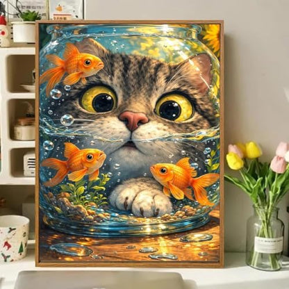 Cat Goldfish Paint by Numbers Kit for Adults Framed Canvas, Frameworkless - Image 2