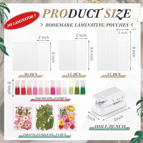 Fuyoooo 176 Pcs Pressed Flower Bookmark Kit,Pink,3 Size - Image 2