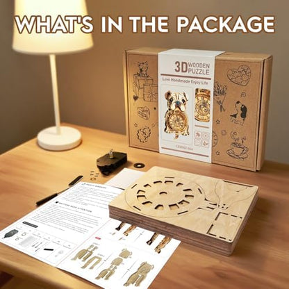 3D Wooden Puzzles for Adults-Bulldog Clock Puzzle-Adult Crafts - Image 2