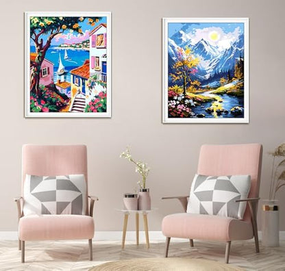 ZTOTZ Paint by Numbers kit for Adults Village, Paint by Number Canvas with Pink Flower, Italy Paint by Color for Adults for Christams Home Decor (16x20inch) - Image 4