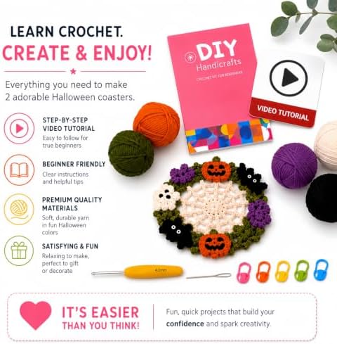 Halloween Crochet Coaster Kit for Beginners,2pcs DIY Fall Craft Set - Image 6