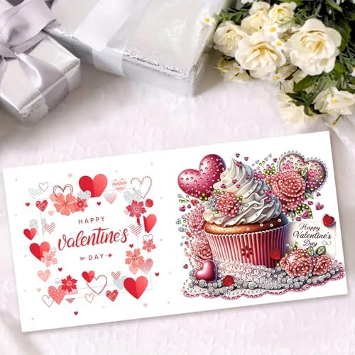 DIY Diamond Greeting Cards Set, 5D DIY Diamond Art Painting Festival Style Greeting Card, DIY Christmas Card Making Kits for Family Friends Handmade Gift-#15-6PC Cupcakes - Image 3