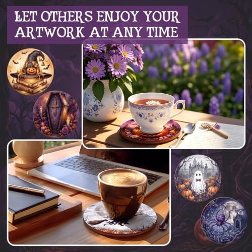 Reallnaive 77 Pcs Wooden Coasters Paint Kit, Halloween - Image 6