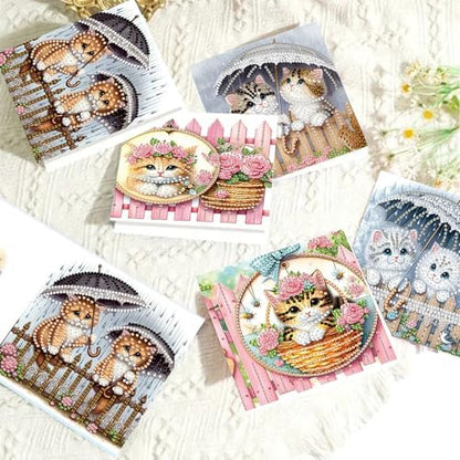 6pcs Rose Cats with Umbrella Diamond Art Painting Greeting Cards Kit with Envelopes, 5D DIY Special Shaped Card Making Kits for Adults, Holiday Birthday Postcards, Creative Craft Gifts - Image 5