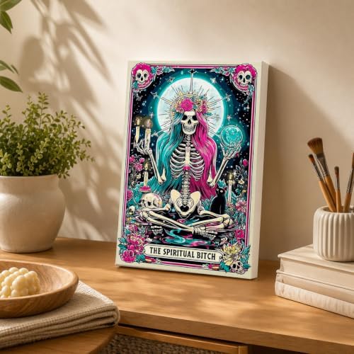 Spandrel Paint by Number Kits for Adults Witch Tarot, The Spiritual Bitch Skeleton Paint by Number Kits on Canvas, DIY Acrylic Oil Gothic Painting by Numbers Gitfs for Home Wall Decor, 8x12in - Image 4