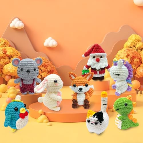 HUASHILUO 8Pcs Crochet Kit for Beginners, 2026 DIY Craft for Adults, Great Birthday Gift for Crochet Lovers, Crocheting Animal Kits with Step by Step Videos,Yarn,Crochet Hook (Orange) - Image 4